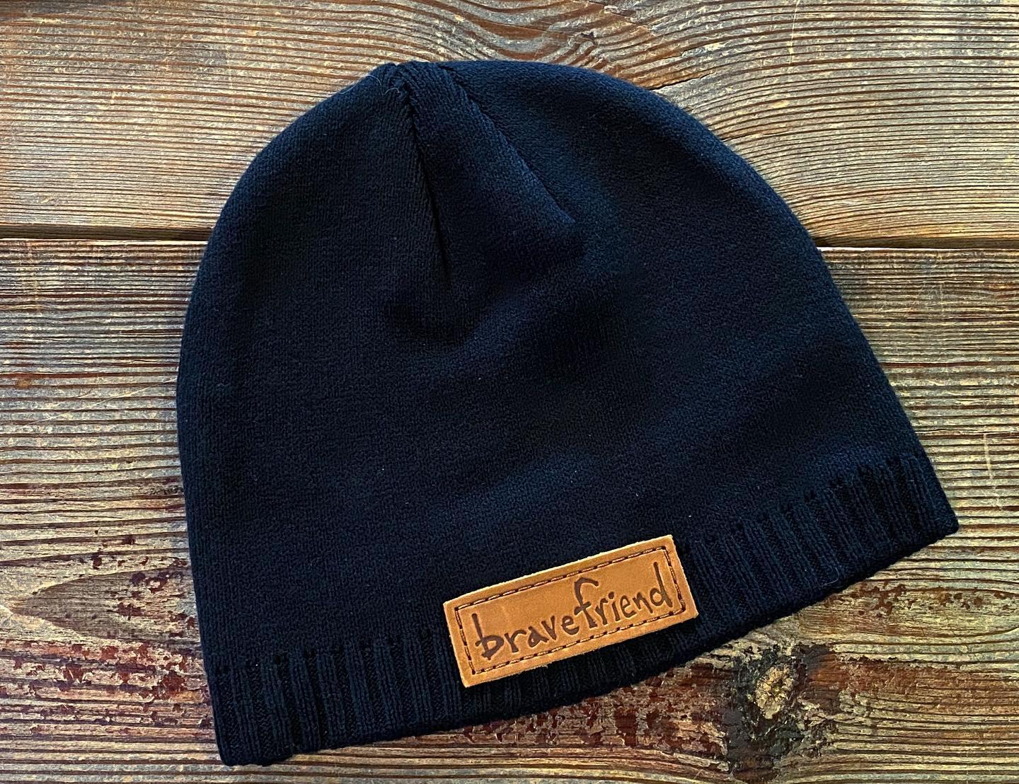 Bravefriend Knit Beanie with Leather Patch | Bravefriend Apparel and Design