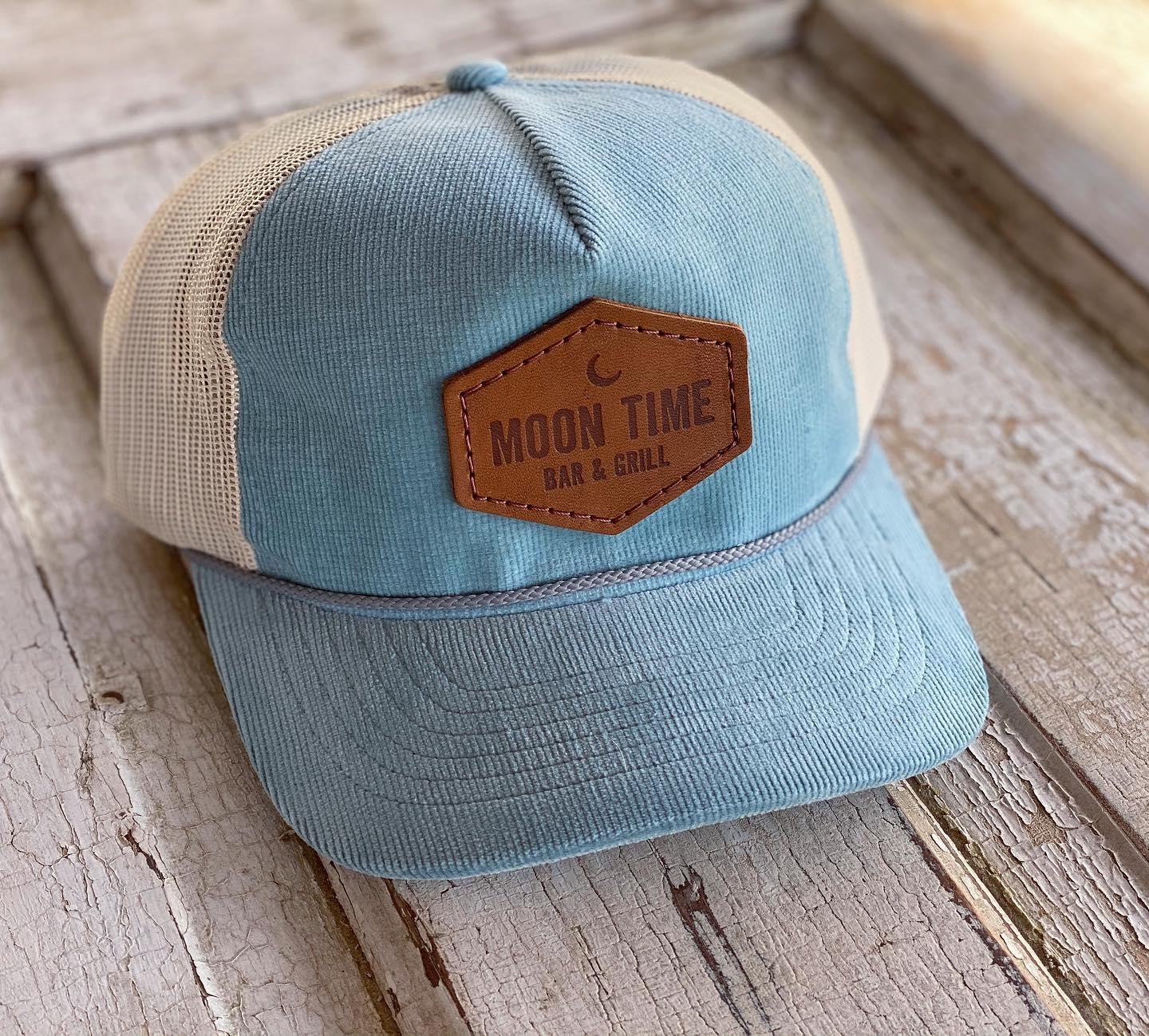 Moon Time Bar & Grill Leather Patch Corduroy Trucker Hats 